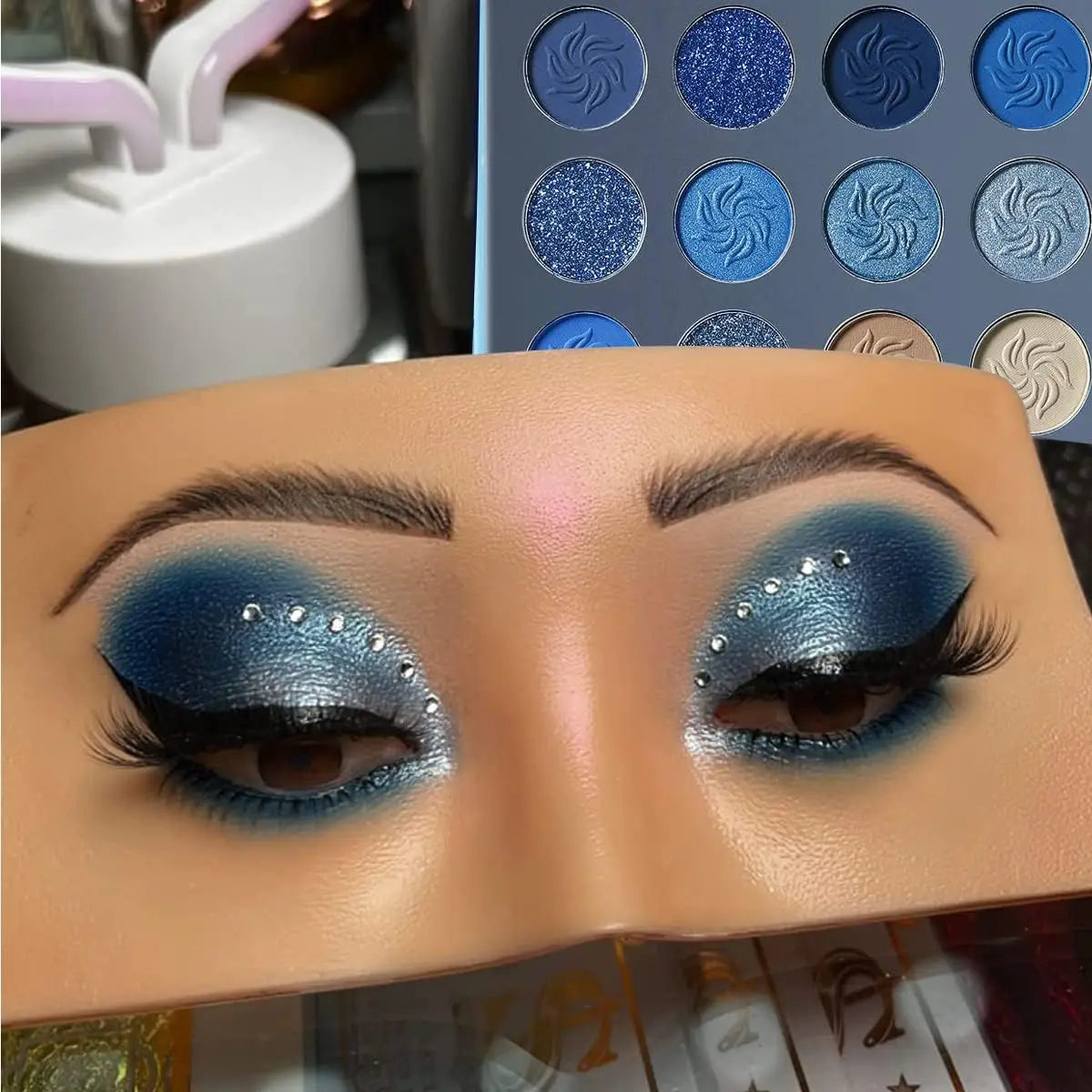 Wheat Silicone Makeup Practice Board with Pearl Stickers and Brushes