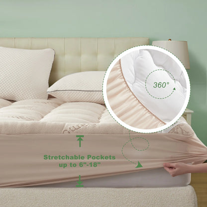 Summerwins【Bedlore】Thick Fitted Sheet Mattress Pad, Fluffy Pillow Top Comfort Layer, Cooling & Soft Mattress Cover with Deep Pockets (Fits 6–18 Inch Mattresses), Ideal for Bedroom & Home Use