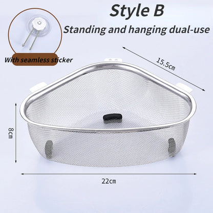 Kitchen Sink Drain Basket Stainless Steel Triangle Food Vegetables Peel Egg Filter Storage Organizer Kitchen Shelf Rack Drainier