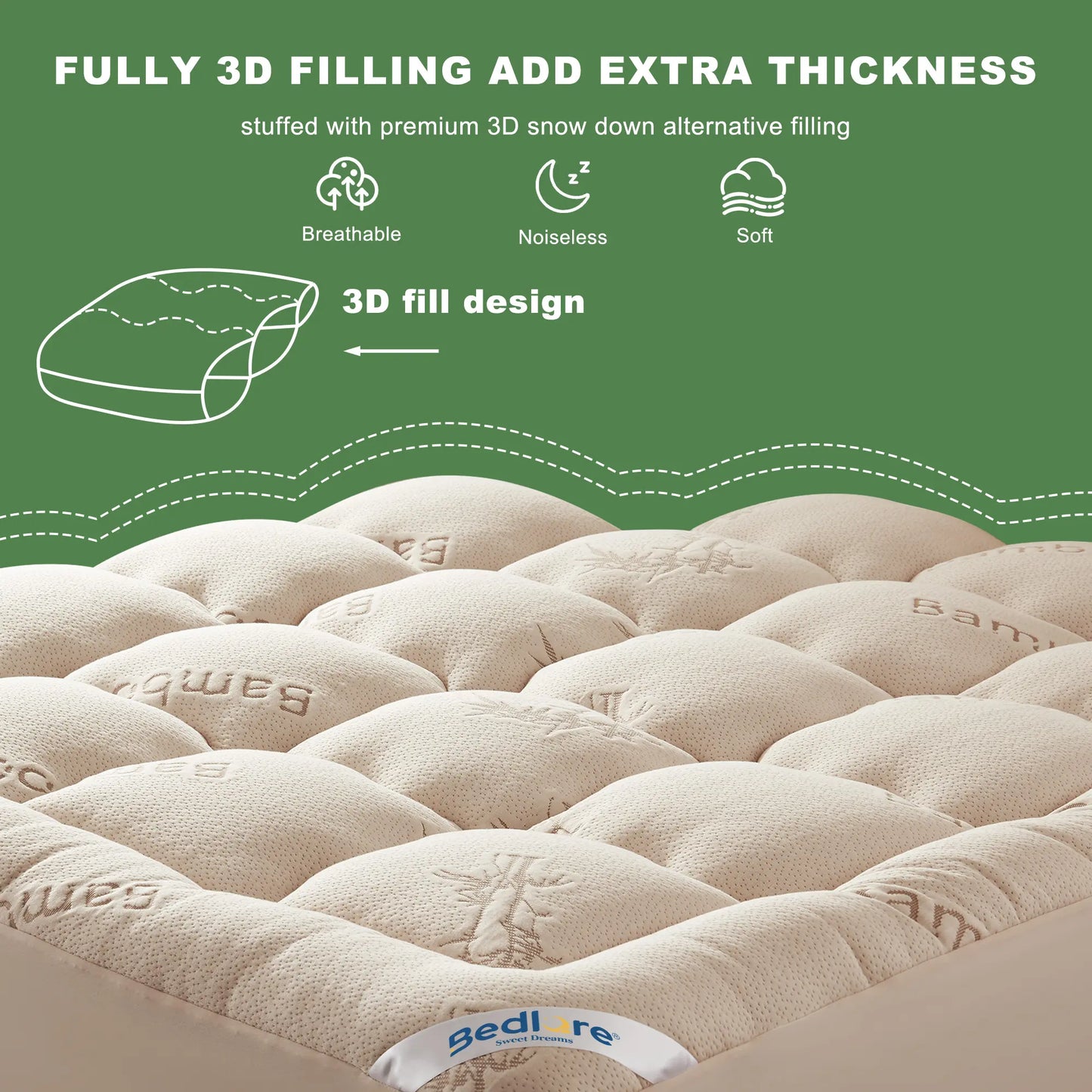 Summerwins【Bedlore】Thick Fitted Sheet Mattress Pad, Fluffy Pillow Top Comfort Layer, Cooling & Soft Mattress Cover with Deep Pockets (Fits 6–18 Inch Mattresses), Ideal for Bedroom & Home Use