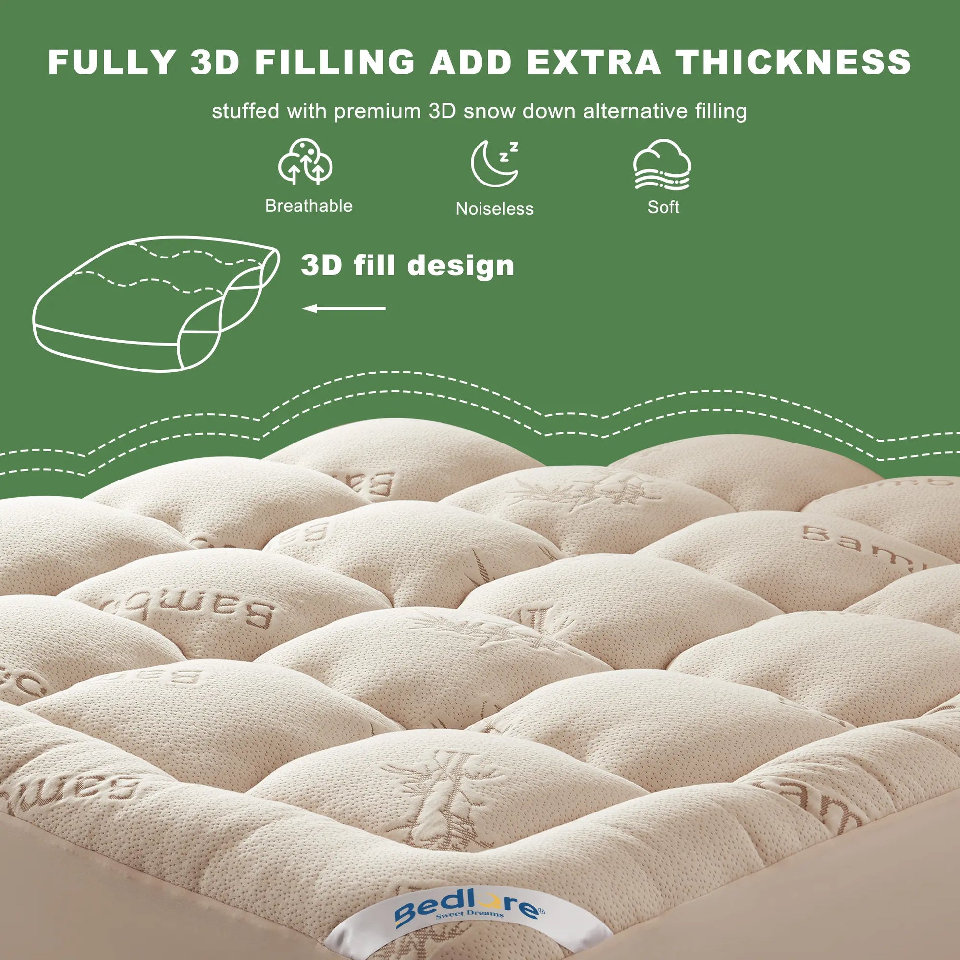 Summerwins【Bedlore】Thick Fitted Sheet Mattress Pad, Fluffy Pillow Top Comfort Layer, Cooling & Soft Mattress Cover with Deep Pockets (Fits 6–18 Inch Mattresses), Ideal for Bedroom & Home Use
