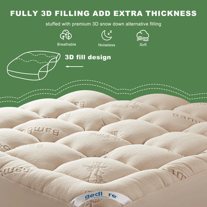 Summerwins【Bedlore】Thick Fitted Sheet Mattress Pad, Fluffy Pillow Top Comfort Layer, Cooling & Soft Mattress Cover with Deep Pockets (Fits 6–18 Inch Mattresses), Ideal for Bedroom & Home Use