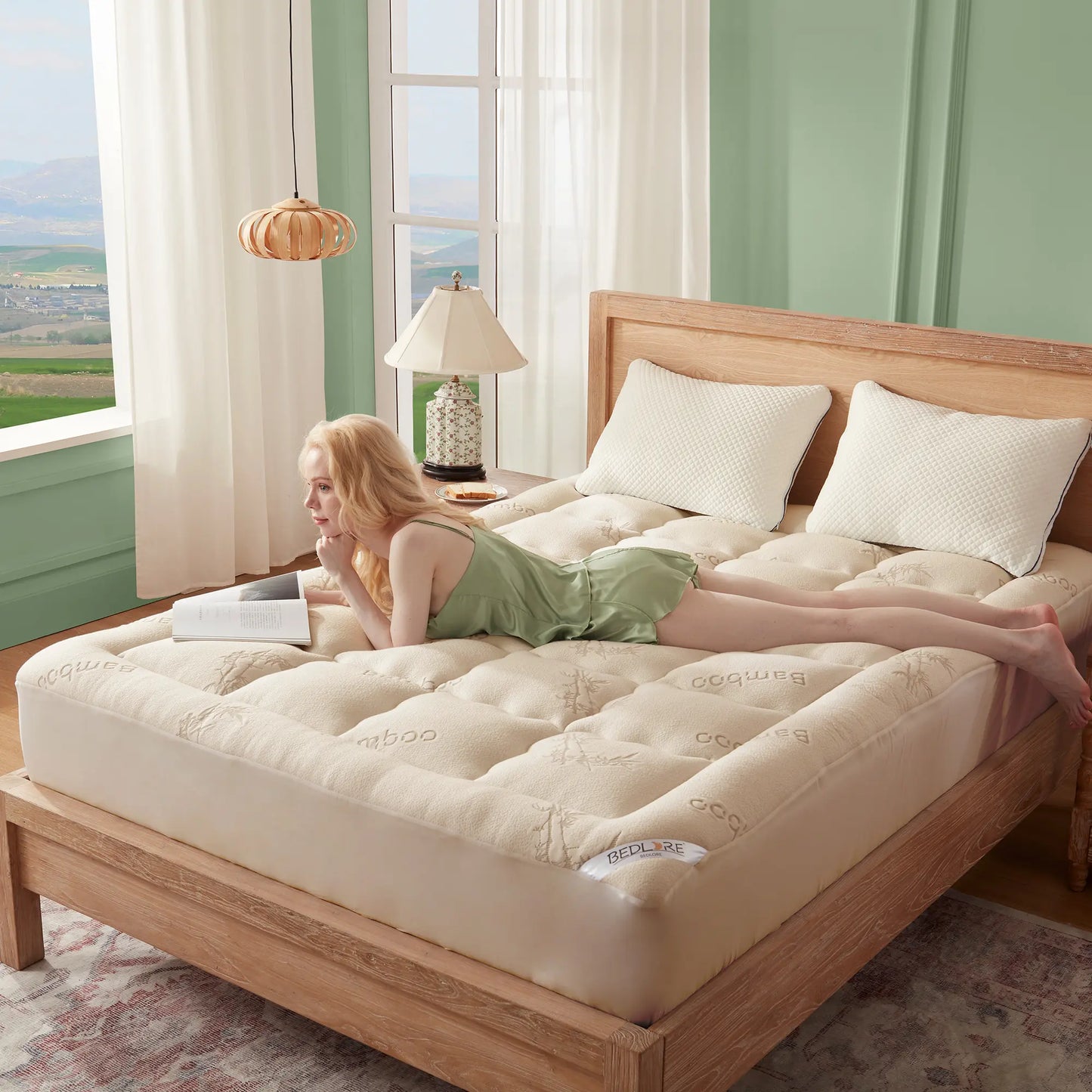 Summerwins【Bedlore】Thick Fitted Sheet Mattress Pad, Fluffy Pillow Top Comfort Layer, Cooling & Soft Mattress Cover with Deep Pockets (Fits 6–18 Inch Mattresses), Ideal for Bedroom & Home Use