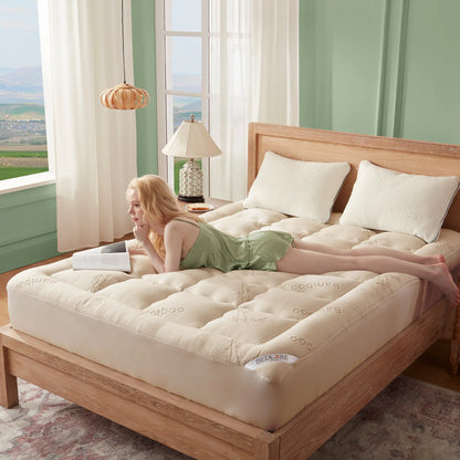 Summerwins【Bedlore】Thick Fitted Sheet Mattress Pad, Fluffy Pillow Top Comfort Layer, Cooling & Soft Mattress Cover with Deep Pockets (Fits 6–18 Inch Mattresses), Ideal for Bedroom & Home Use
