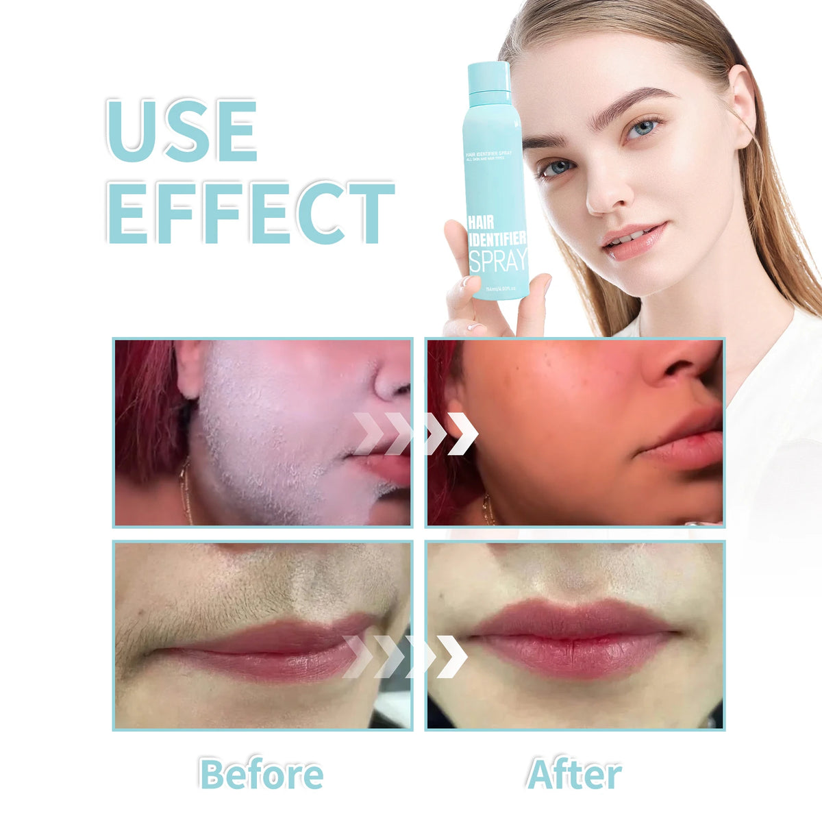 114ML Hair Identifier Spray for Shaving Dermaplaning with 4Pcs Razor Face Hair Removal Hairless Painless Gentle Inhibitor Hair