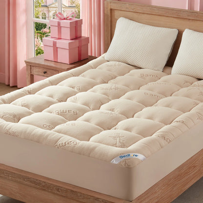 Summerwins【Bedlore】Thick Fitted Sheet Mattress Pad, Fluffy Pillow Top Comfort Layer, Cooling & Soft Mattress Cover with Deep Pockets (Fits 6–18 Inch Mattresses), Ideal for Bedroom & Home Use
