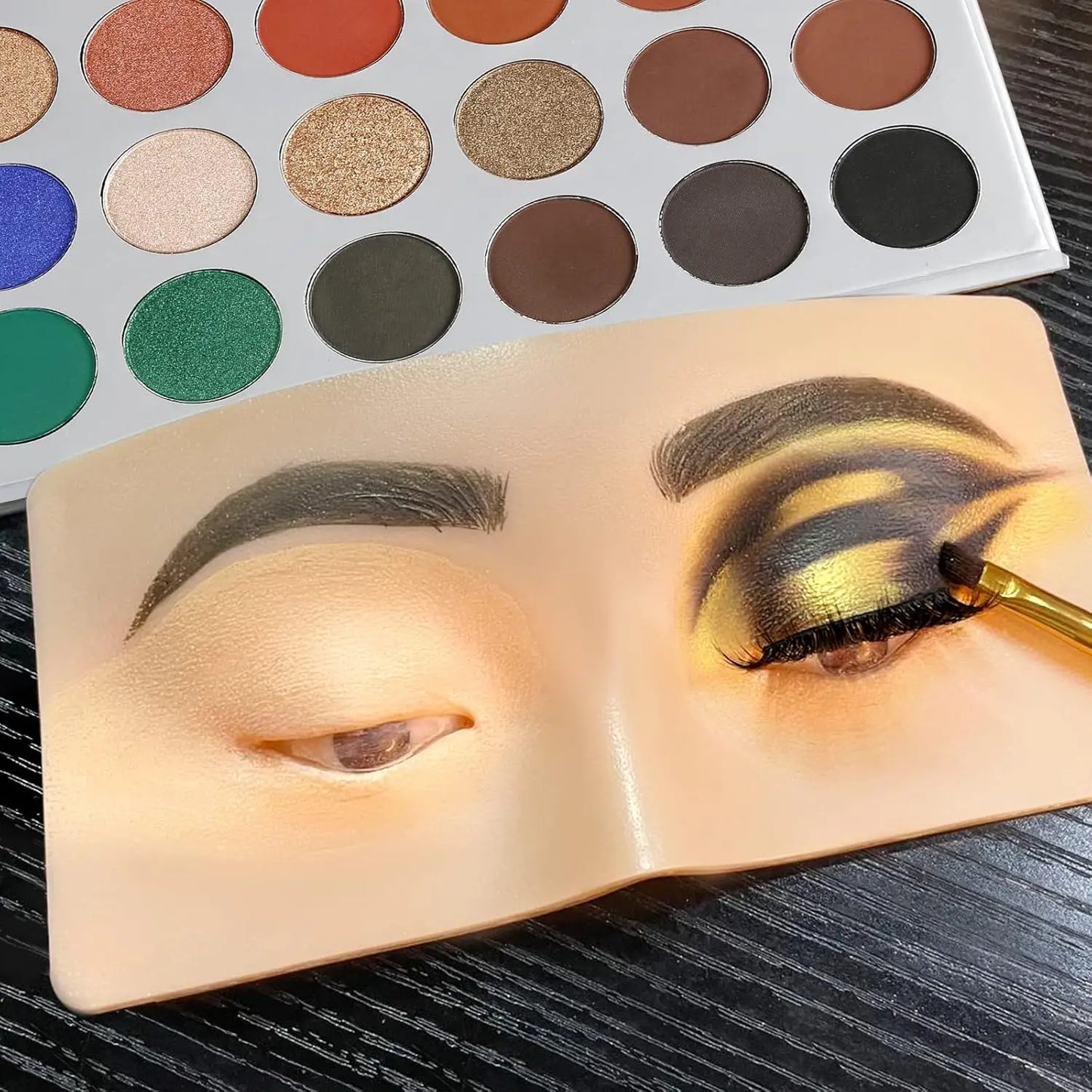 Wheat Silicone Makeup Practice Board with Pearl Stickers and Brushes