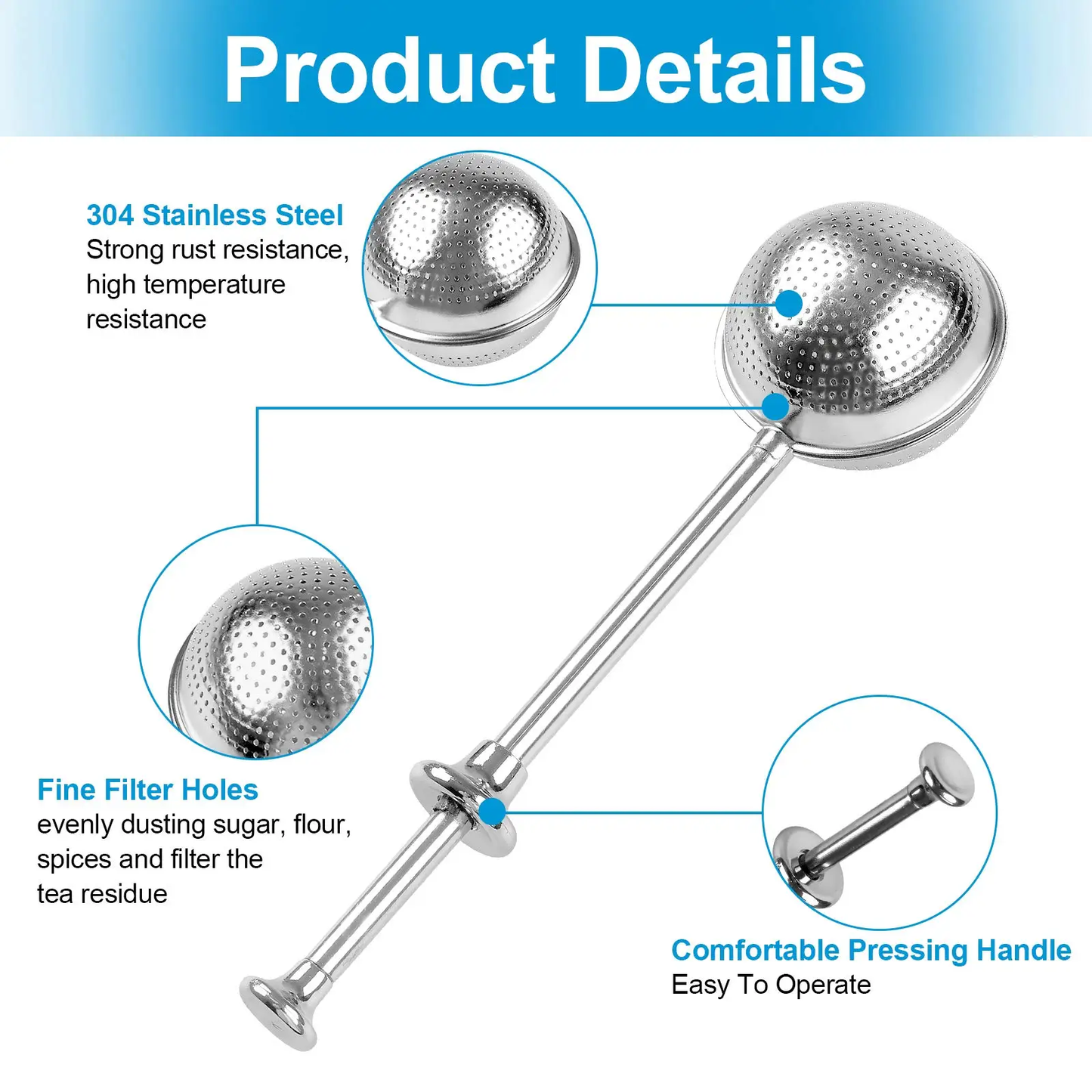 Stainless Steel Tea Strainer, 2025 New Tea Ball Infuser Filter, Fine Mesh Tea Infuser Spoon Strainer,Loose Leaf Tea Steeper 2Pcs