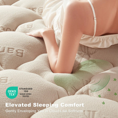 Summerwins【Bedlore】Thick Fitted Sheet Mattress Pad, Fluffy Pillow Top Comfort Layer, Cooling & Soft Mattress Cover with Deep Pockets (Fits 6–18 Inch Mattresses), Ideal for Bedroom & Home Use