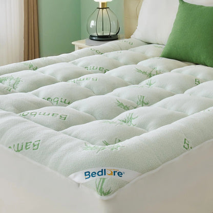 Summerwins【Bedlore】Thick Fitted Sheet Mattress Pad, Fluffy Pillow Top Comfort Layer, Cooling & Soft Mattress Cover with Deep Pockets (Fits 6–18 Inch Mattresses), Ideal for Bedroom & Home Use